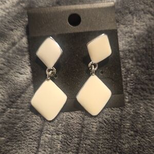 Classic White Double Diamond Drop Earrings